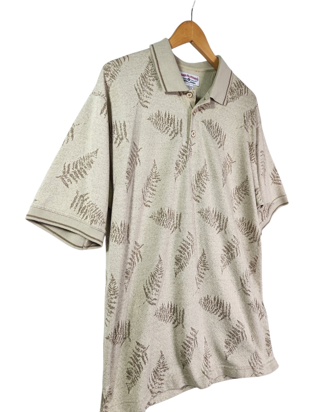 Vintage Boca Classics Knit Polo Shirt Large Beige Fern Leaf Print Resort Casual - Picture 4 of 12